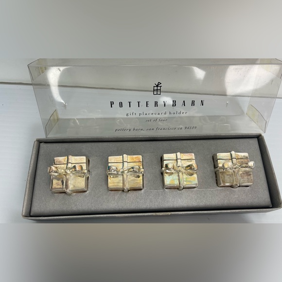 Pottery Barn Place Card Holder Silver Plated Gift Box Holiday dinner Set Of 8 - Picture 14 of 15